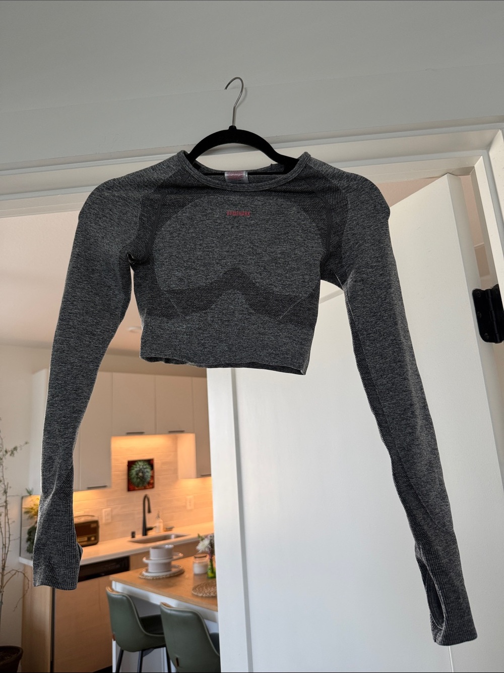 Gymshark Charcoal Gray Long-Sleeve Seamless Crop Top